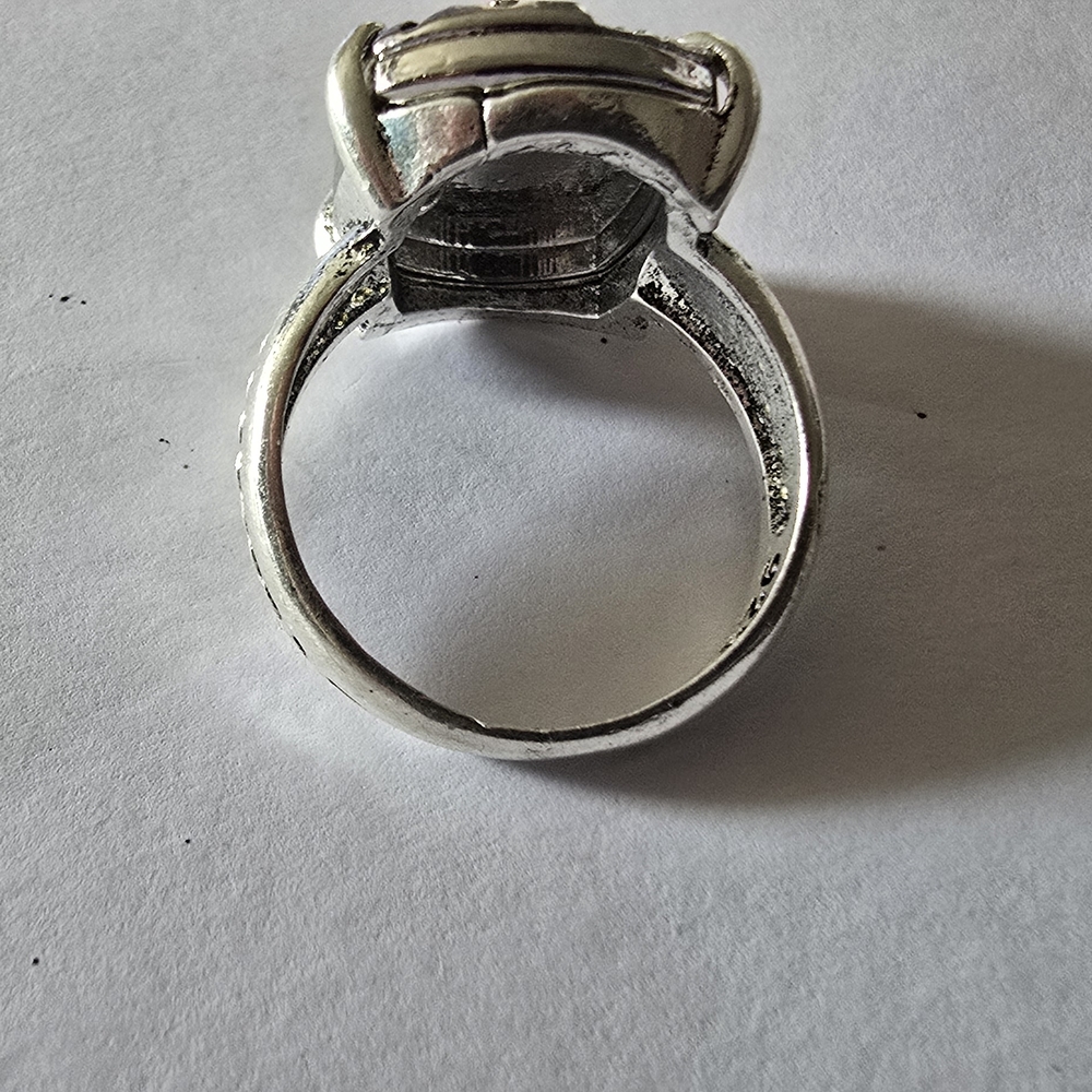 .925 Sterling Silver Steampunk Gear Ring with Red Accents Size 7 NEW - Picture 5 of 9